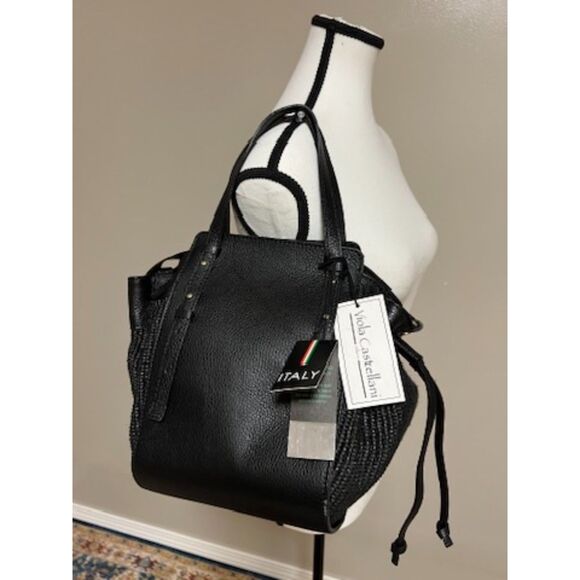 NWT Viola Castellani black pebbled leather Milano convertible crossbody bag - Picture 1 of 11